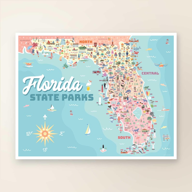 Florida State Park Map Art Poster | Checklist and Sticker | 175 Florida ...
