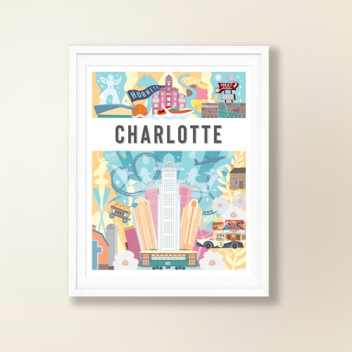 CHARLOTTE NC Map Art Wall Decor City Map Charlotte North Etsy