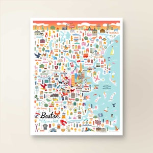BOSTON MA Karte Kunst Wanddekoration | Boston Stadtplan Massachusetts | Kunstdruck POSTER | Skurrile Illustration | Day Version