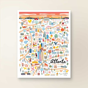 ATLANTA GA Wall Art Print | Wall Decor | Atlanta Georgia City Poster | ATL | Big Peach | Home Decor | Whimsical Illustration | Day Version