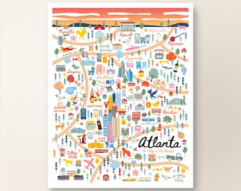 ATLANTA GA Wall Art Print | Wall Decor | Atlanta Georgia City Poster | ATL | Big Peach | Home Decor | Whimsical Illustration | Day Version