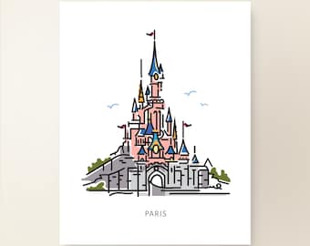 Princess Castle PARIS | Kingdom Graphic Line Art Print Collection | Girls Room | Magic Nursery Baby Room Decor | Theme Park Series