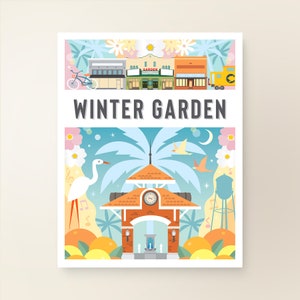 WINTERGARTEN Karte Kunst Wand Dekor | Stadt Karte Wintergarten Florida | Kunstdruck Poster | Wunderliche Illustration