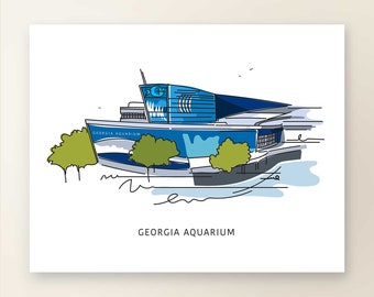 GEORGIA AQUARIUM | Art Wall Decor | Atlanta Landmark Series | Poster Print | Sketch Illustration