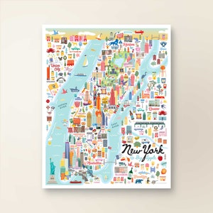 NEW YORK NYC | Manhattan | The Big Apple | Map Art Wall Decor | City Map New York | Art Print Poster | Whimsical Illustration | Day Version