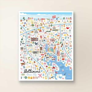 BALTIMORE MD Map Art Wall Decor | City Map Baltimore Maryland | Art Print Poster | Whimsical Illustration | Day Version