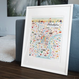 PHILADELPHIA PA Map Art Wall Decor City Map Philadelphia Pennsylvania Love Philly Whimsical Illustration Day Version image 7