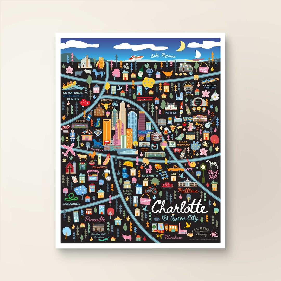 CHARLOTTE NC Map Art Wall Decor | City Map Charlotte North