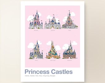 PRINCESS CASTLES | Graphic Line Art Print Collection | Girls Room | Magic Nursery Baby Room Decor | Theme Park Series