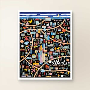 ATLANTA GA Map Art Wall Decor | City Map Atlanta Georgia | Art Print Poster | Whimsical Illustration | Night Version
