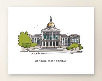 GEORGIA CAPITAL | Art Wall Decor | Atlanta Landmark Series | Poster Print | Sketch Illustration
