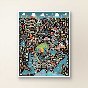 ANIMAL KINGDOM Karte Poster | Wunderliche Karte | Animal Kingdom Park Orlando FL | Wanddeko | Walt Disney World Kunstdruck | Nachtversion