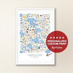 WINTER PARK FL Personalisierte Wandkunst | Winter Park Florida Home Decor | Winter Park Dekor | Kunstdruck | Wunderliche Illustration | Tag
