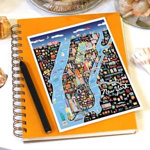 NEW YORK NYC 5x7 Postcard City Map Art New York City City Series Whimsical Illustration Night Version 6 Pack