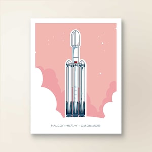 FALCON HEAVY 2018 | Art Wall Decor | Space Travel Print Series | Poster Print | Sketch Illustration