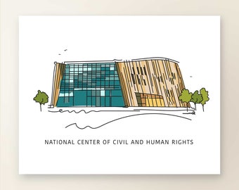 NATIONAL CENTER Of Civil and Human Rights | Art Wall Decor | Atlanta Landmark Series | Poster Print | Sketch Illustration