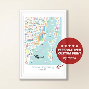 MIAMI FL Personalisierte Wandkunst | Miami Florida Wohndekoration Kunstwerk | Miami Wanddekoration | Kunstdruck | Wunderliche Illustration | Tagesversion