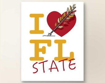 I HEART FLORIDA State / Decoración de pared de arte / Serie de impresión colegiada / Universidad Estatal de Florida / Impresión de carteles / Ilustración de bocetos