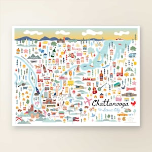 CHATTANOOGA TN Map Art Wall Decor | City Map Chattanooga Tennessee | Art Print Poster | Whimsical Illustration | Day Version