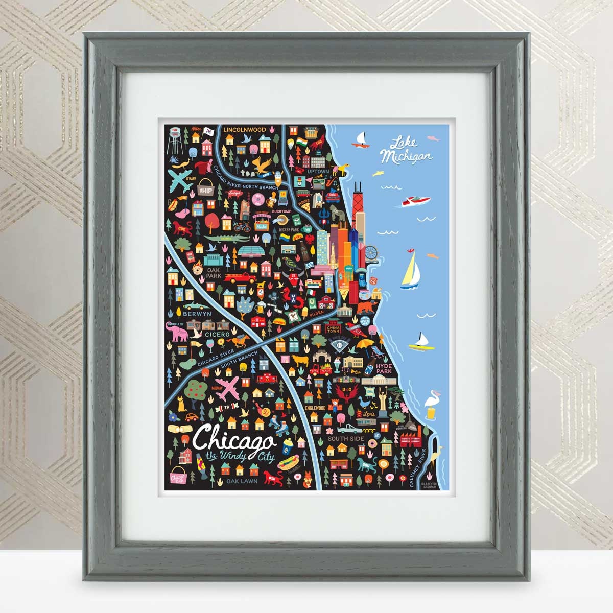 CHICAGO IL Map Art Wall Decor City Map Chicago Illinois Etsy