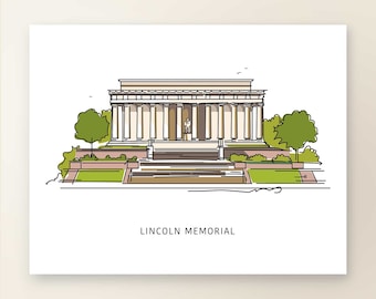 LINCOLN MEMORIAL  | Art Wall Decor | Washington D.C. Iconic Landmark Series | Poster Print | Sketch Illustration