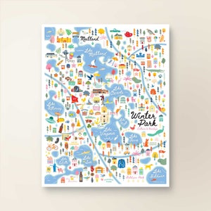 WINTER PARK FL Karte Kunst Wanddekoration | Winter Park Florida Stadtplan | Kunstdruck POSTER | Skurrile Illustration | Day Version