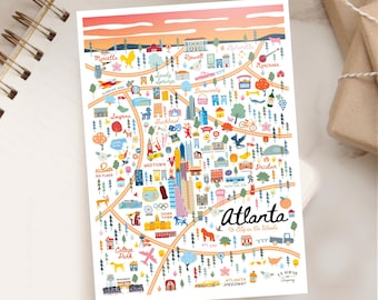 ATLANTA GA 5x7 Postcard | City Map Art Atlanta Georgia | City Series | Whimsical Illustration | Day Version