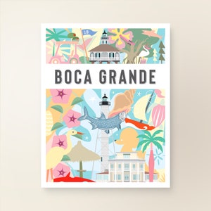 BOCA GRANDE FL Map Art Wall Decor | City Map Boca Grand South Florida | Art Print Poster | Whimsical Illustration