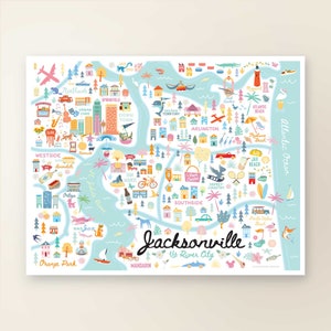 JACKSONVILLE FL Karte Kunst Wanddekoration | Jacksonville Florida Stadtplan | Kunstdruck POSTER | Skurrile Illustration | Day Version