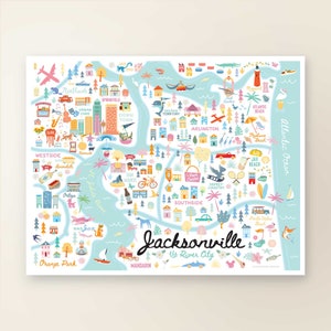 JACKSONVILLE FL Map Art Wall Decor | City Map Jacksonville Florida | Art Print Poster | Whimsical Illustration | Day Version