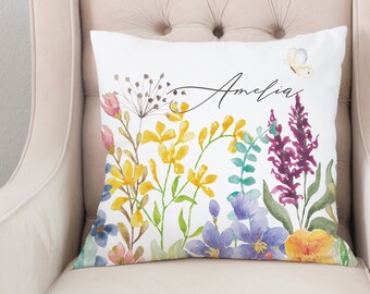 Personalized baby name pillow, Custom, Wildflowers flower floral nursery decor, Baby girl crib sheets, Baby shower gift