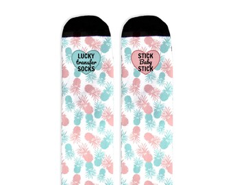 IVF IUI Socks, Lucky Transfer Socks, Transfer day socks, Personalized IVF Socks, Stick baby stick, ivf iui gift, Pineapple infertility socks