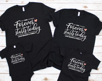 Family matching adoption shirts, Adopting announcement, Personalized custom names, Finalization gotcha day, Love makes a family