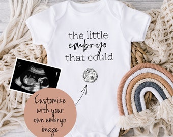 IVF pregnancy baby announcement, Baby Bodysuit clothes one piece romper, Little embryo that could, Personalized, IVF ttc gift