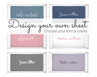 Name Crib Sheet, Personalized Baby Custom Crib Sheets, Create Design Own, Fitted Mini Crib Sheet, Girl Boy, Nursery Decor, Baby Shower Gift