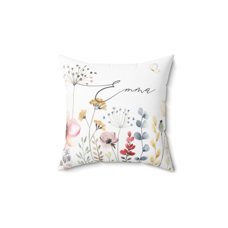 Personalized baby name pillow, Custom name pillow, Wildflowers flower butterfly nursery decor, Baby girl crib sheets, Baby shower gift image 2