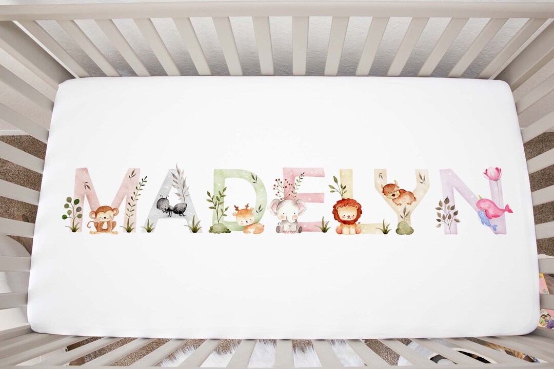 Name Crib Sheet, Personalized Baby Custom Crib Sheets, Watercolor