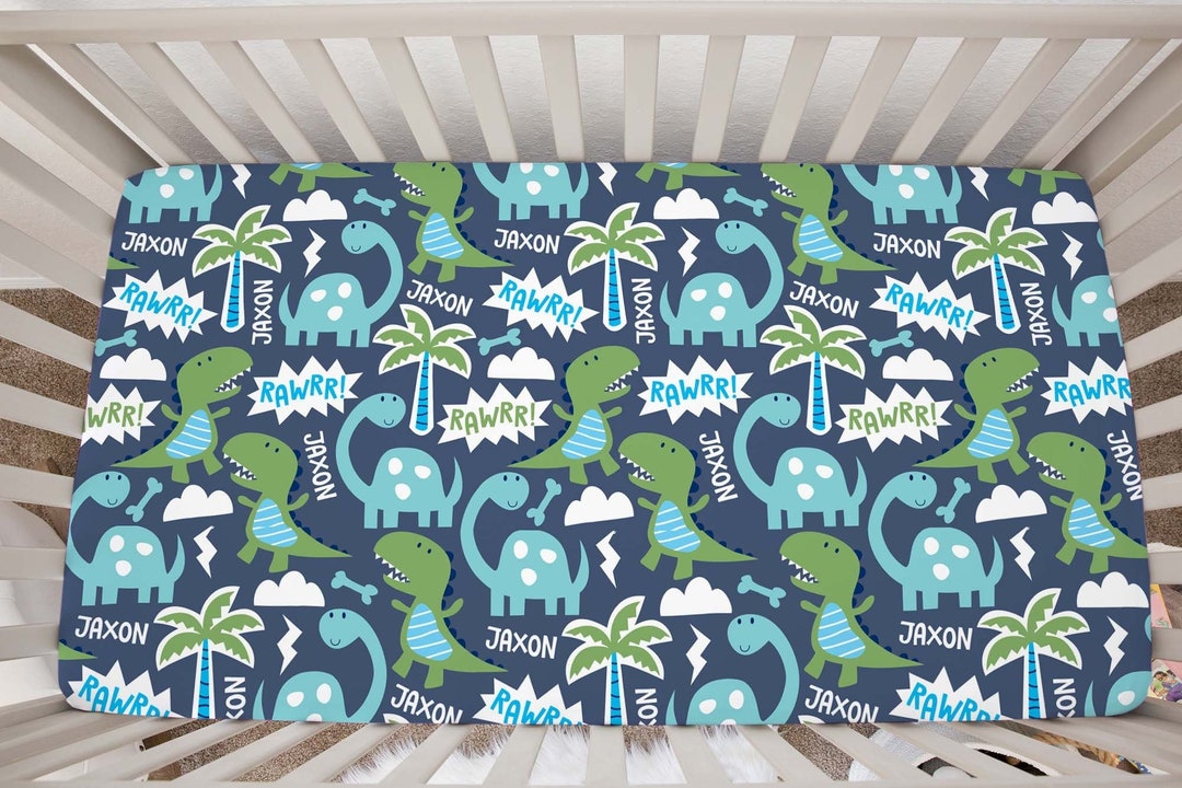 Dinosaur Crib Sheet Baby Custom Personalized Name Crib Etsy