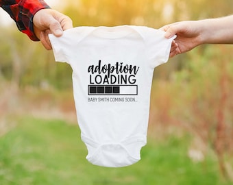 Adoption Announcement, We're Adopting, Hoping to adopt sign, Adoption loading, Baby bodysuit clothes outfit one piece, Adoptive parents
