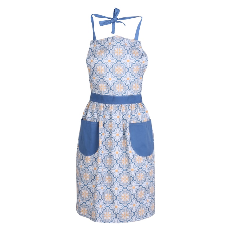 Cute Apron, Apron Dress, Plus Size Apron, Pattern, for Women, Mom Gift, Grandma Gift, Mother Gift From Daughter, Unisex Apron, Florence Blue image 8