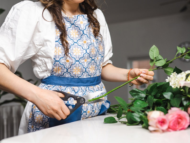 Cute Apron, Apron Dress, Plus Size Apron, Pattern, for Women, Mom Gift, Grandma Gift, Mother Gift From Daughter, Unisex Apron, Florence Blue image 3