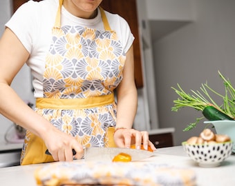 Cute Apron, Apron Dress, Plus Size Apron, Pattern, for Women, Mom Gift, Grandma Gift, Mother Gift From Daughter, Unisex Apron, Flora Yellow