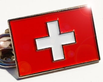 National Flag Of Switzerland - Top Quality Enamel Pin Badge - (12mm x 20mm)