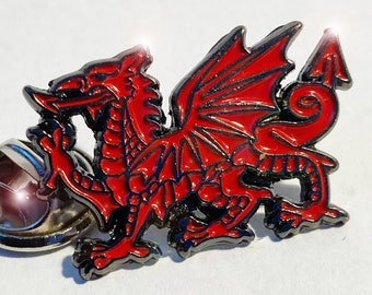 Large Welsh Dragon - Top Quality Enamel Pin Badge - (15mm x 25mm)