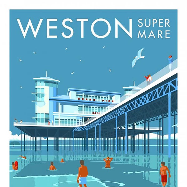 Weston Super Mare Pier - Mini Travel Poster 01 (A4 Size - 210 x 297mm - 8.5" x 11.75")
