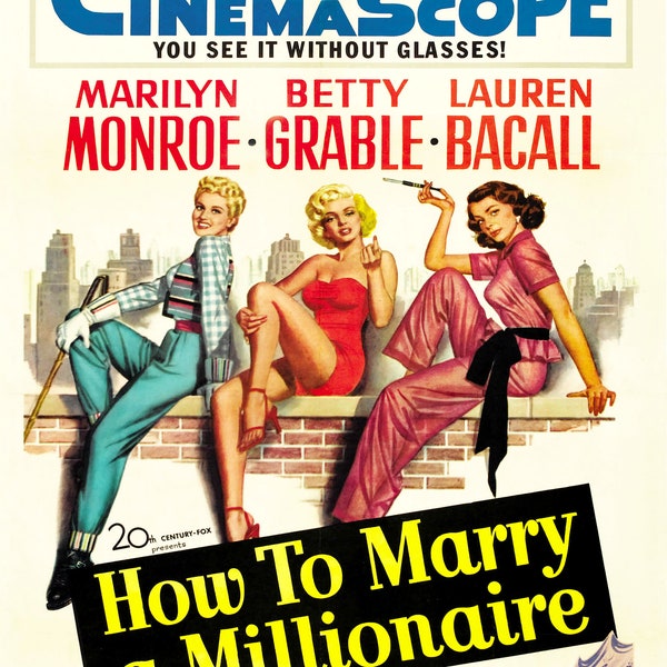 Marilyn Monroe - Betty Grable - Lauren Bacall - How To Marry A Millionaire - Mini Movie Poster 01 (A4 Size - 210 x 297mm - 8.5" x 11.75")