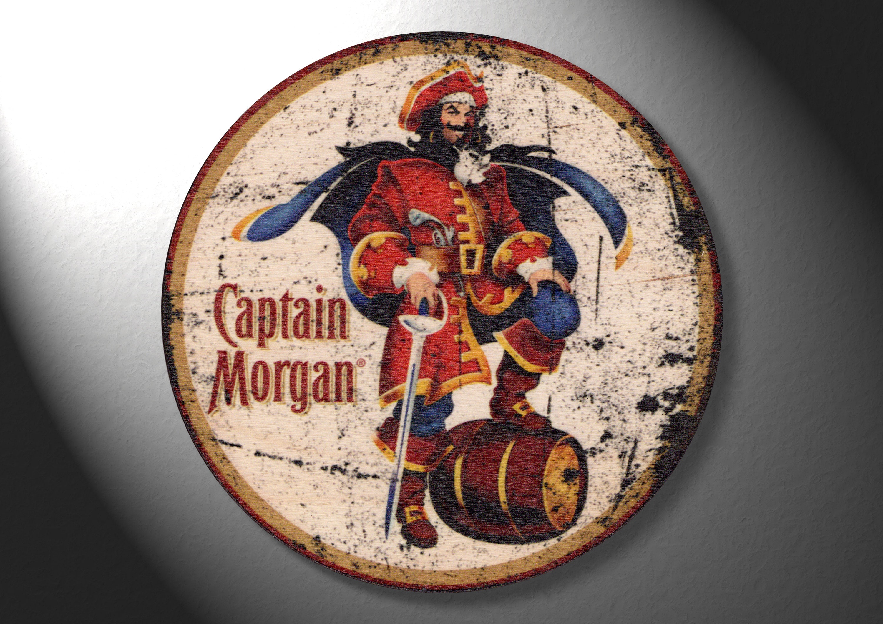 Captain Morgan Rum Vintage Distressed Look Round Natural | Etsy