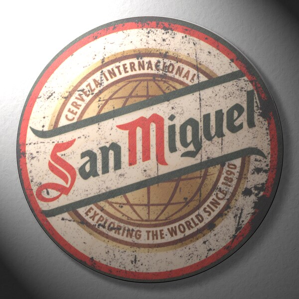 San Miguel Vintage Distressed Look Round Natural Wooden Wall Plaque - Bar Sign / Home Decor  (19cm / 190mm Diameter - 7.5 inches)