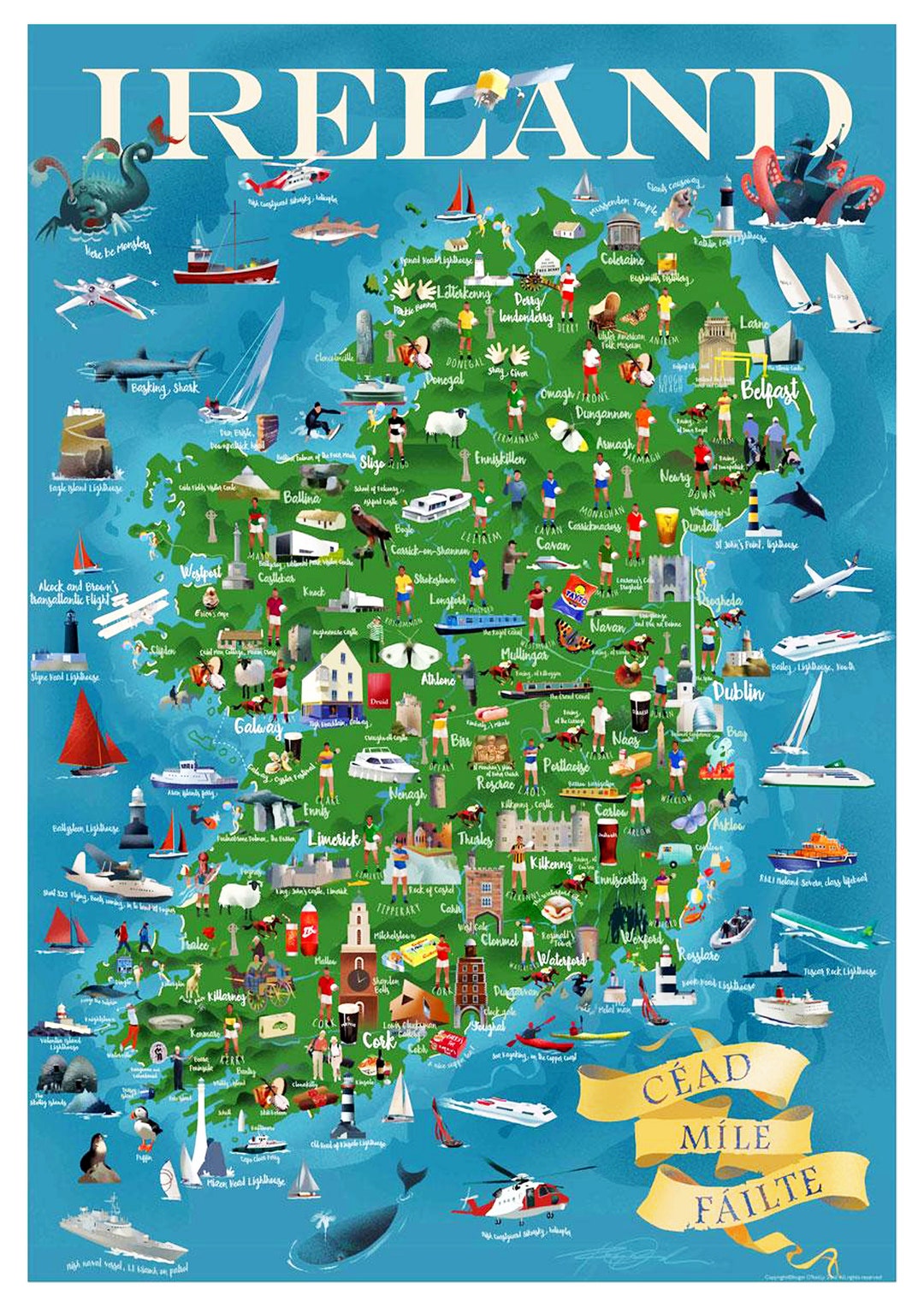 Ireland Pictorial Map Mini Travel Poster 01 A4 Size 210 X 297mm 8.5 X ...