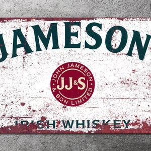 Metal Sign - Jameson Irish Whiskey - Vintage Distressed Look Metal Wall Plaque - Bar Sign / Home Decor  (Various Sizes Available).